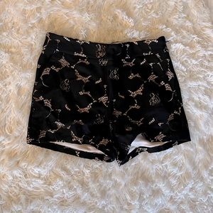 Express Mid Rise Black and Tan Lace Shorts Size 0